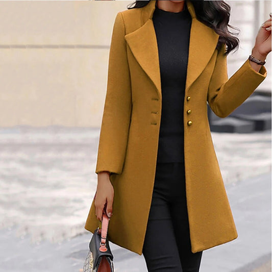 Solid Colo Slim Woolen Women's Coat Long Jacket 2023 Autumn Winter Fashion Kore