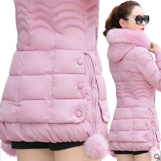 Winter Jacket Women 2023 winter coat pure color casual Fur Collar Hooded long h