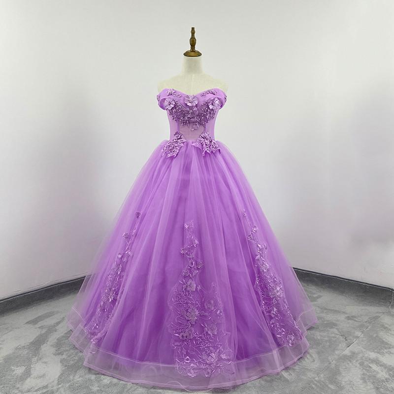 Purple Vestidos De Quinceanera Dresses Elegant Ball Gown Sweet Flower Off Should