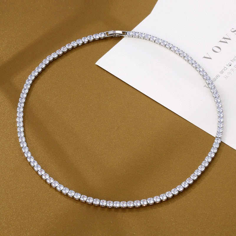 Trendy 4mm Lab Diamond Necklace White Gold-Filled Party Wedding Necklaces