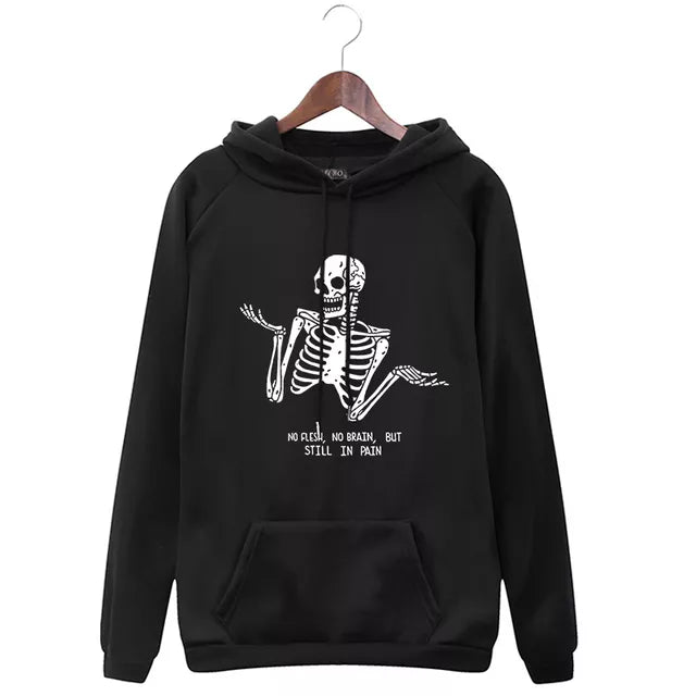 New Harajuku Hooded Sweatshirt Retro Skeleton Print Dark Punk Women Winter Long