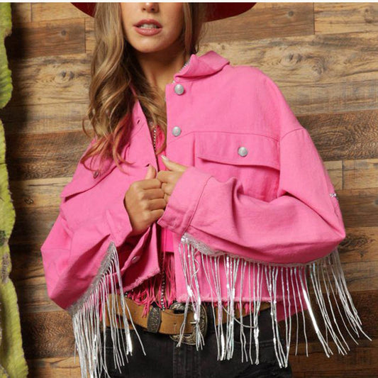 Tassels Women Jackets Sequin Fringe Jacket Autumn And Winter Washed Edge Presse