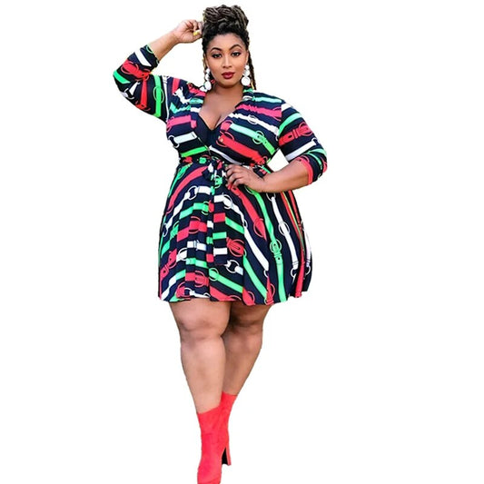 Plus Size Elegant Dress, Spring and Autumn Women's Oversized Graphic Print Long