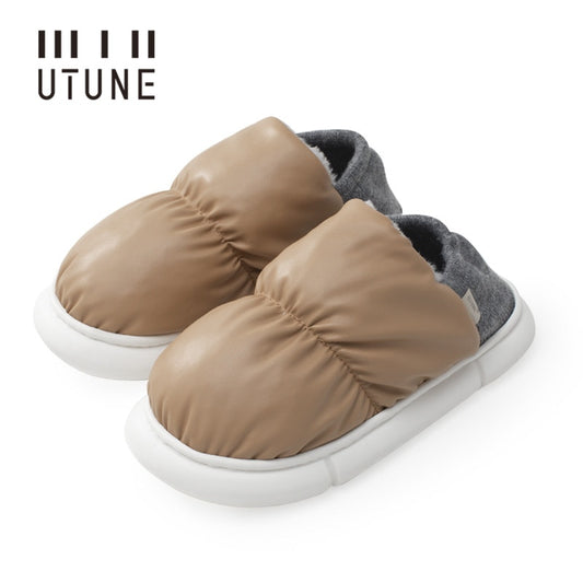 UTUNE Toast Winter Women Slippers Bread Shoes Outside Indoor Home Shoes Men PU