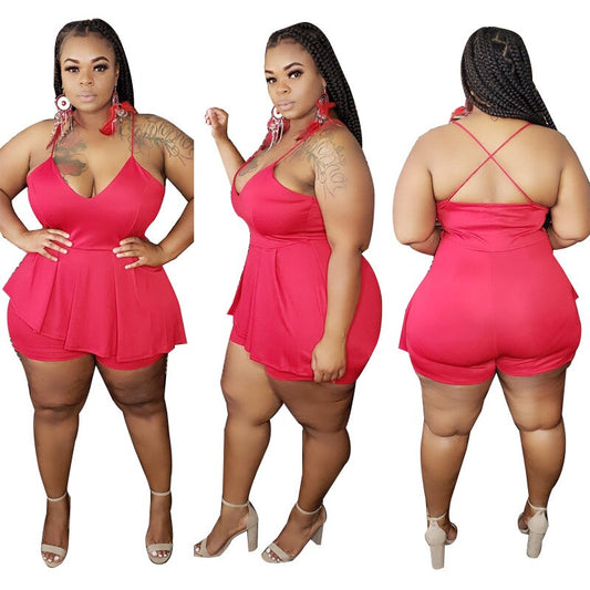 Plus Size Women Jumpsuit Sleeveless One Piece Outfit Summer Casual Lady Tracksui