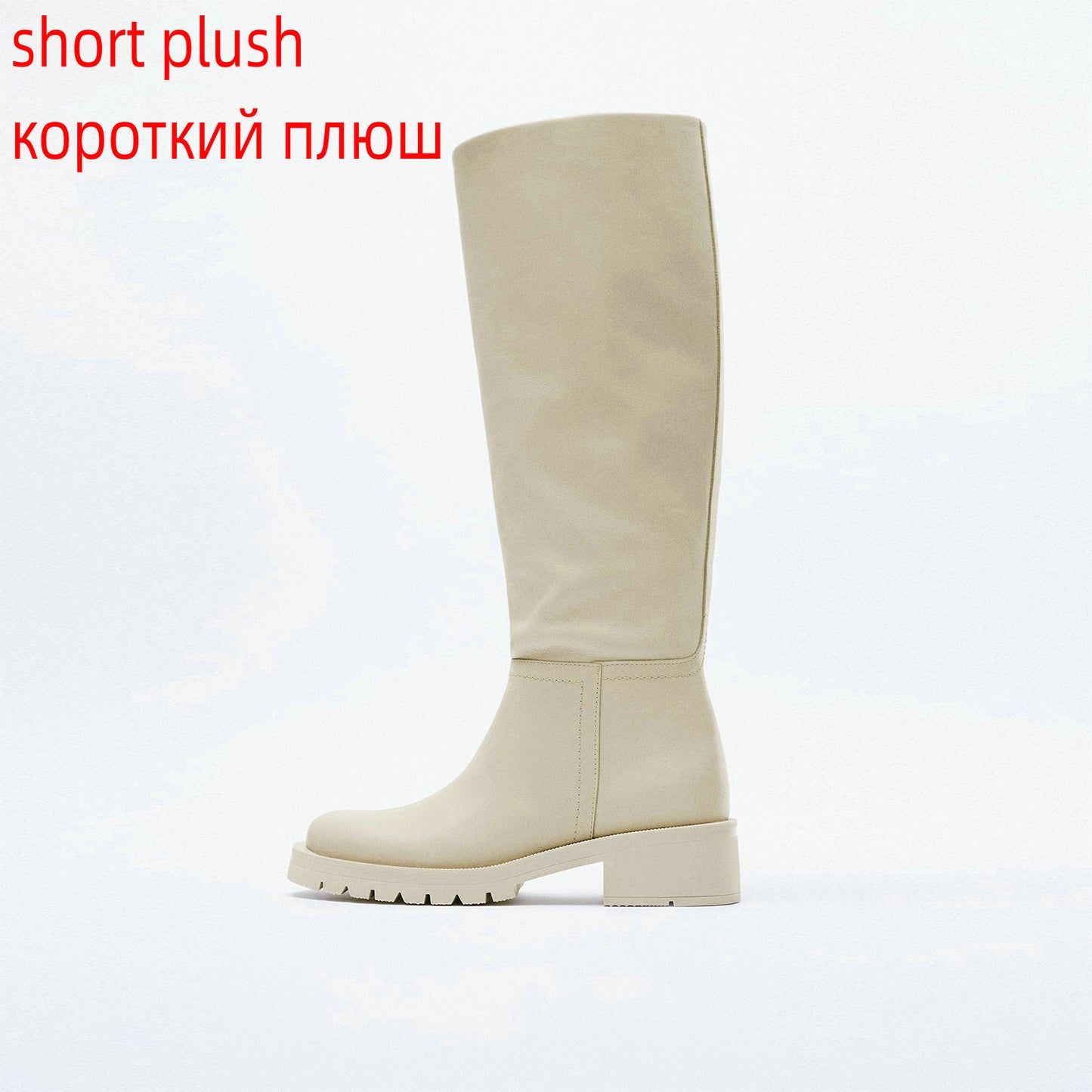 QUTAA INS Fashion Women Knee High Boots Full Cow Leather Warm Flats Thick High