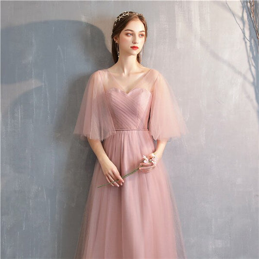 Summer Women Long Pink Robe Bride Guest Dinner Party Wedding Gown Princess Lace