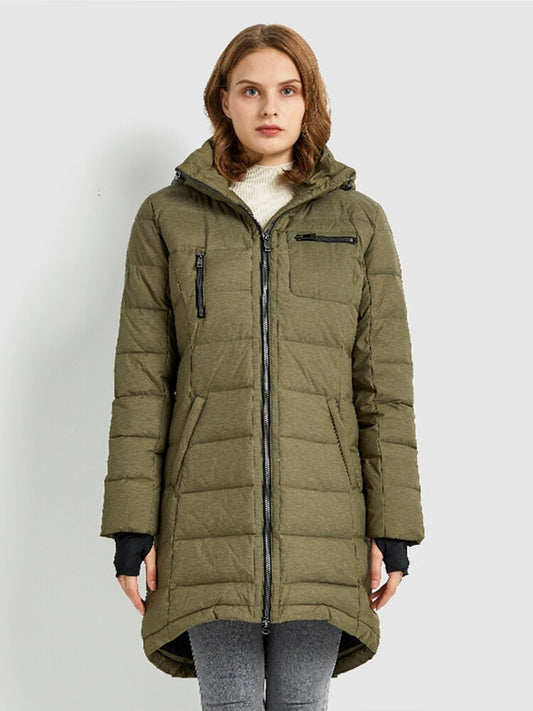 Orolay Women's Puffer Hooded Down Jacket Coat Mid-Length With Pockets