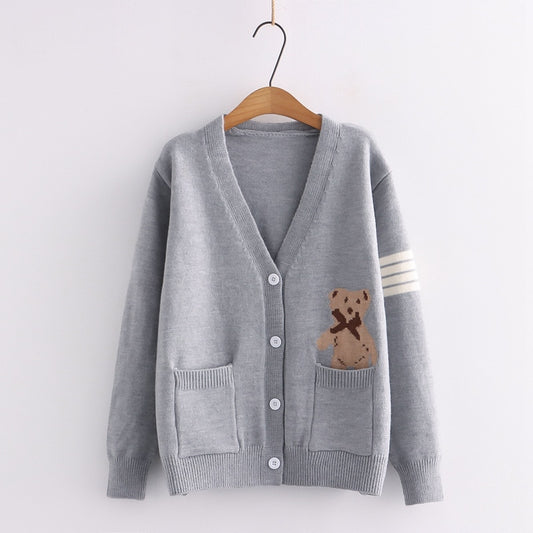 Letter Embroidery Loose Sweaters Women Winter Women Coat Cardigan Preppy Style