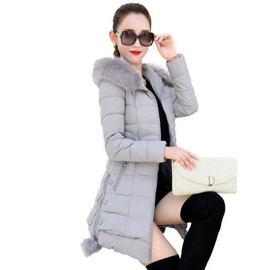 Winter Jacket Women 2023 winter coat pure color casual Fur Collar Hooded long h