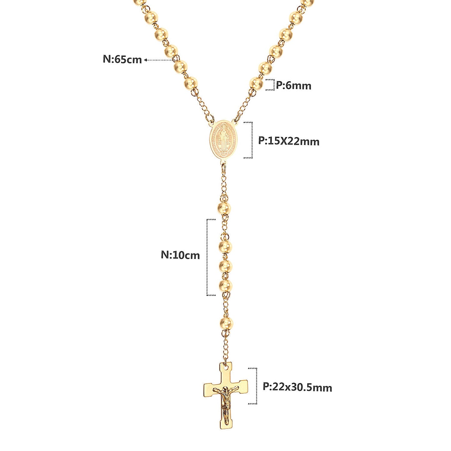 LUXUSTEEL Beads Jesus Cross Long Necklace For Women Men Stainless Steel Rosary