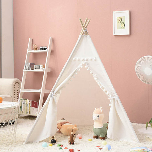 1.6M Large Teepee Triangle Tent Kids Playhouse Cotton Canvas Pretend Play Tent D