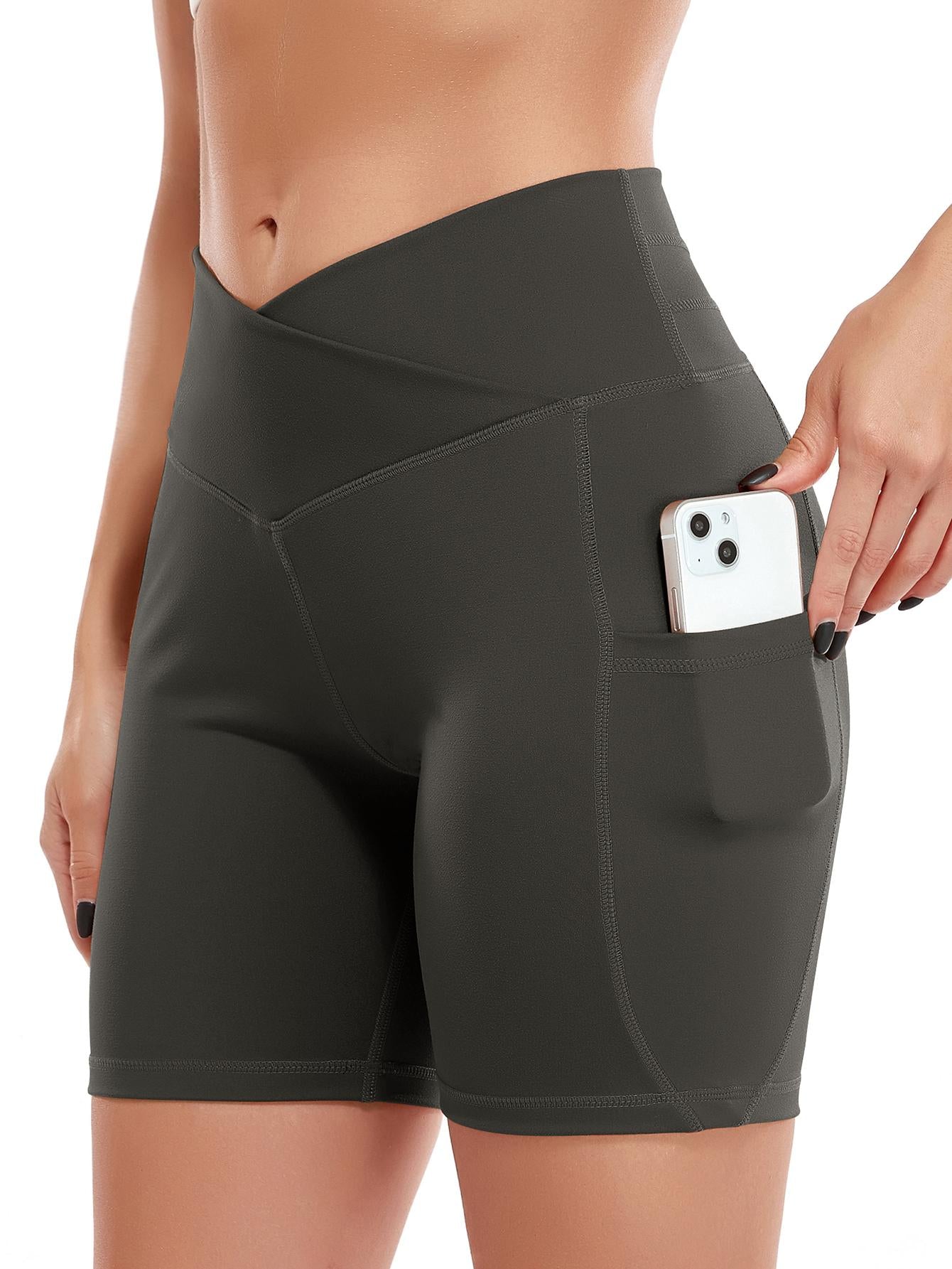 High Waist Butt Lift Sports Biker Shorts With Phone Pockets