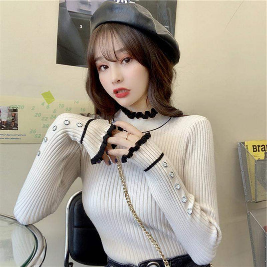 New Autumn Winter Sweaters Fashion Cute Half Turtleneck Pullovers Knitted Ladies