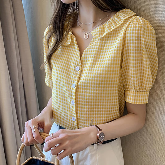 2020 Fashion Women Plaid Shirt Chic Checked Blouse