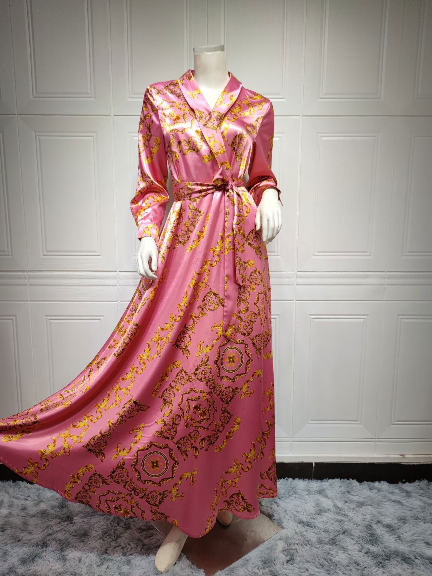 Muslim Dress For Autumn Kaftan Abaya Turkey Middle East Islamic Imitation Silk