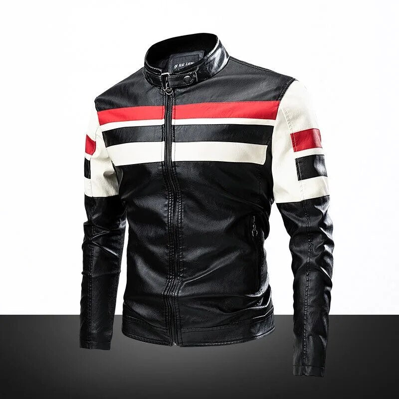 2023 Spring and Autumn New Fashion Trend Striped Leather Jacket Men's Casual Lo