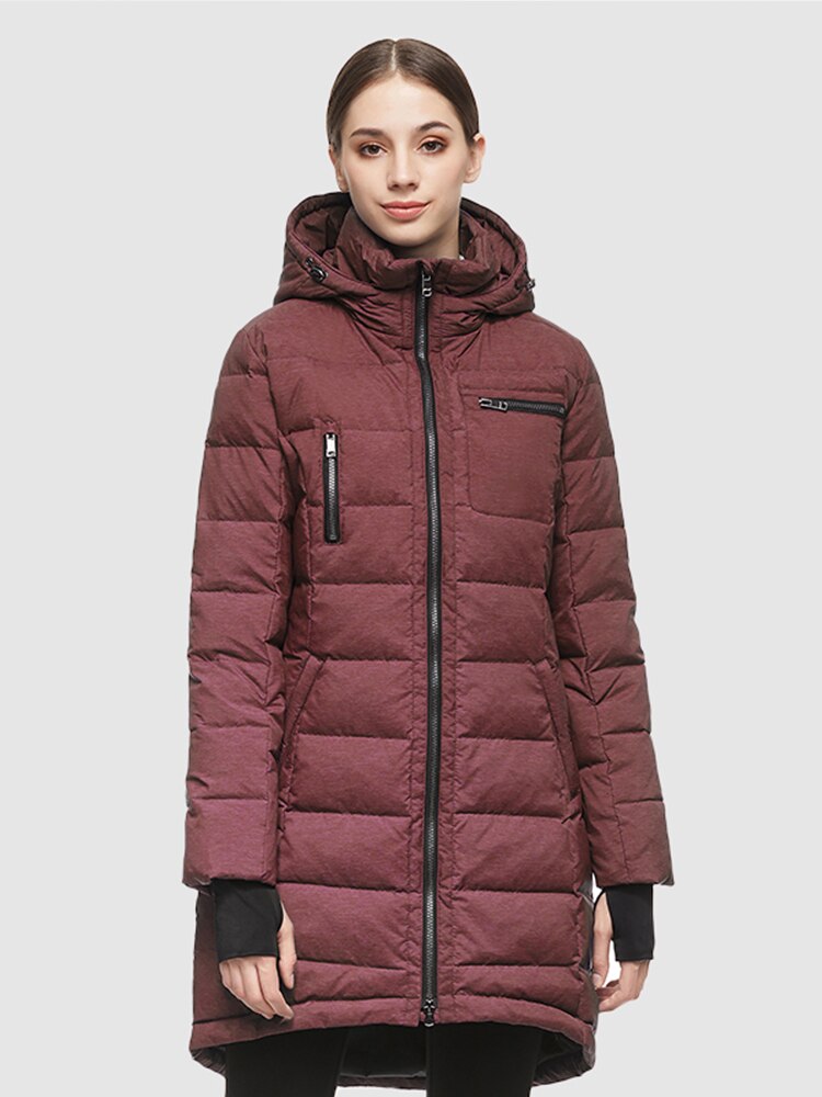 Orolay Women's Puffer Hooded Down Jacket Coat Mid-Length With Pockets