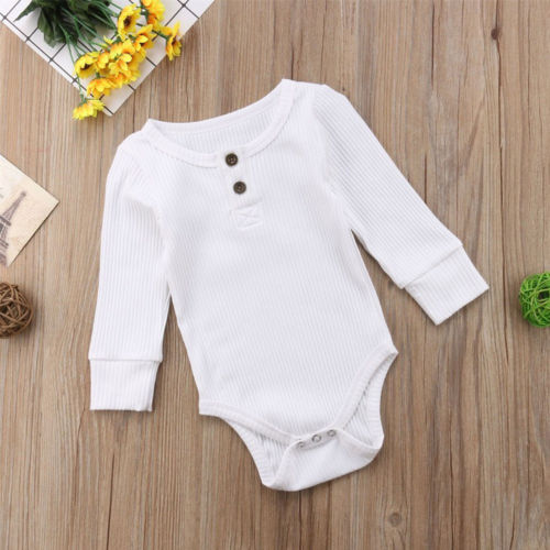 Pudcoco US Stock Newborn Infant Baby Boy Girls Romper Long Sleeve Solid Cotton