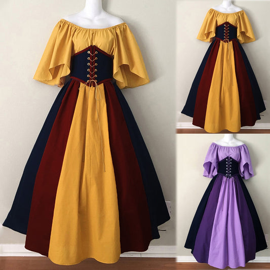 Renaissance Vintage Medieval Costume Women Halloween Cosplay Gothic Party Dress