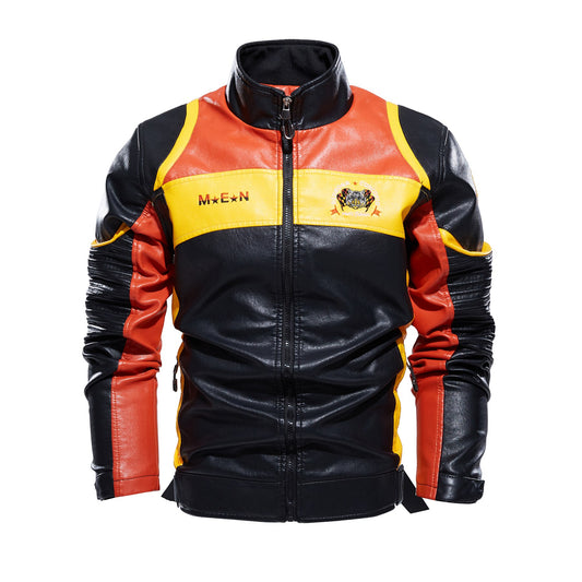 Winter Motorcycle PU Leather Jacket Men Warm Fleece Warm Multi-Pocket Leather Co