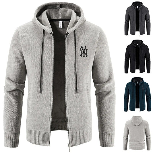 Mens Hoodies Autumn Winter Jacket Knit Sweater Coat Wool Full Zip Solid Korean