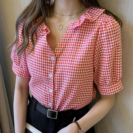 2020 Fashion Women Plaid Shirt Chic Checked Blouse