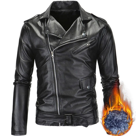 NEW Men Slim White Leather Jackets Oblique Zipper Motorcycle Jackets Outwear M