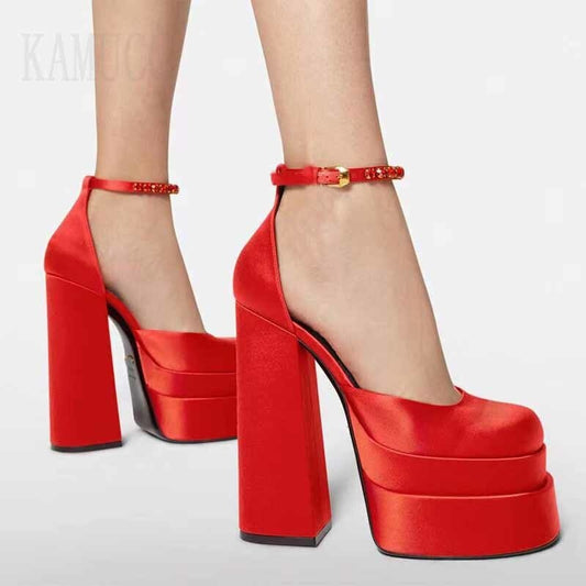 Cute Women Pumps Retro Mary Janes Chunky Heels Sandals Party Platform Dress Par