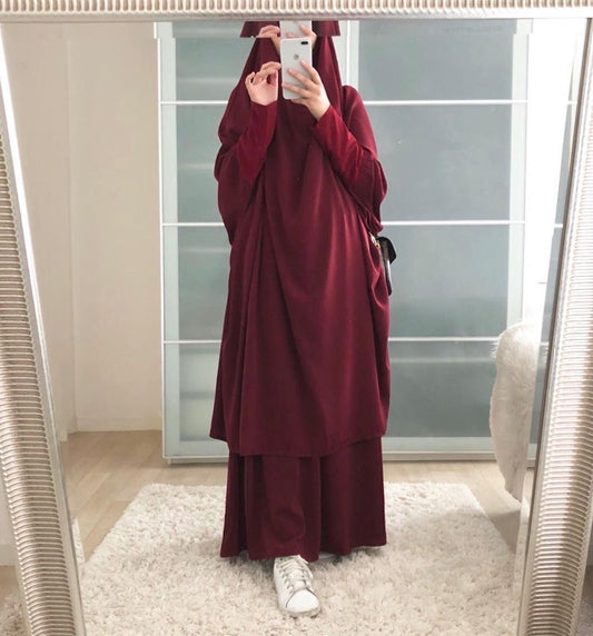 Ramadan 2 Piece Muslim Prayer Garment Sets Women Hijab Abaya Jilbab Maxi Dress