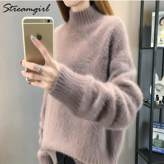 Thick Winter Sweater Women Warm White Turtleneck Fluffy Women's Jumper Winte