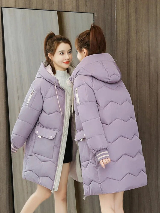 New in Winter Women Jackets Coats Casual Long Parka Cotton Turtleneck Hooded Cu