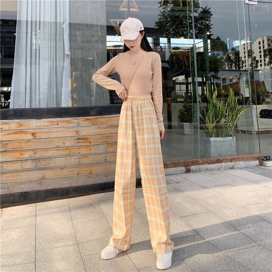 Harajuku Plaid Pants Women Oversize Wide Leg Trousers Female Korean Style