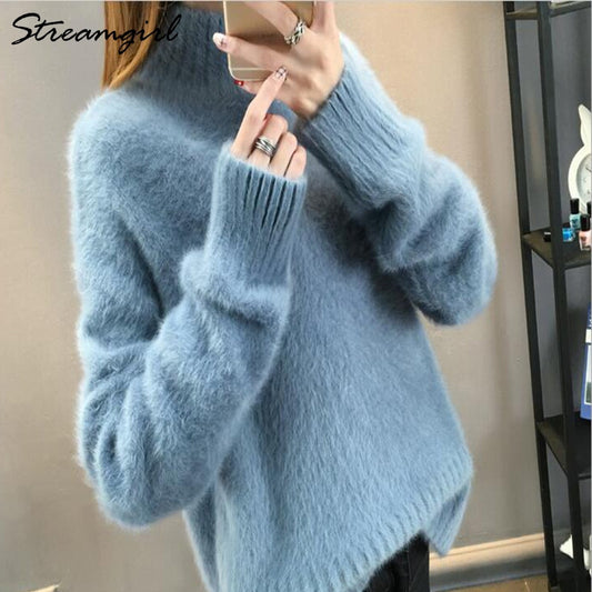 Thick Winter Sweater Women Warm White Turtleneck Fluffy Women's Jumper Winte