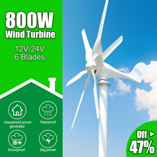 Wind Turbine Generator EU&RU&Brasil Warehouse 800W 6 Blades 12V 24V High Efficie