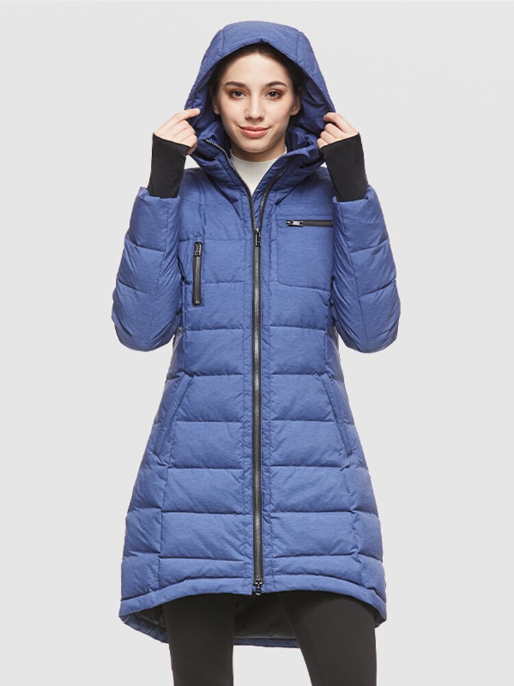 Orolay Women's Puffer Hooded Down Jacket Coat Mid-Length With Pockets