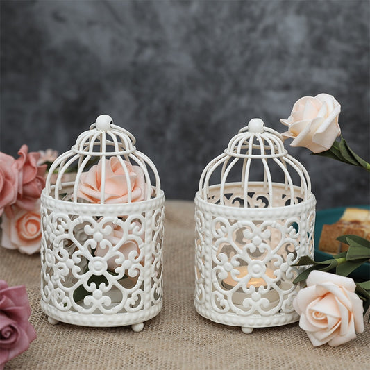 2 Pack Hollow Hanging Bird Cage Candle Holder Candlestick Lantern Bridal Decor V