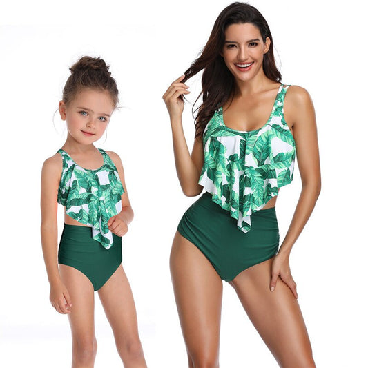 Summer Family Matching Swimwear Mother Daughter Plaid Bikini Bathing Suit Swim