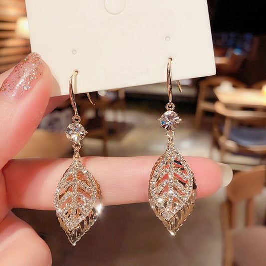 New Korean Elegant Flower Long Tassel Earrings for Women Shiny Rhinestone Zirco