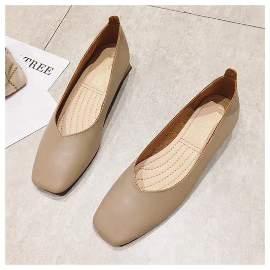 New Spring Flats Shoes Women Wooden Low Heel Ballet Square Toe Shallow Brand Sho