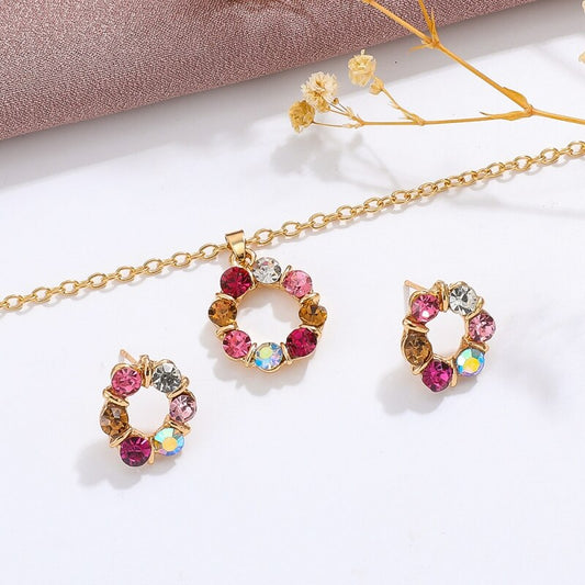 3pcs Gold Necklace Earrings Set Ladies Celebrity Simple Fashion Style Exquisite