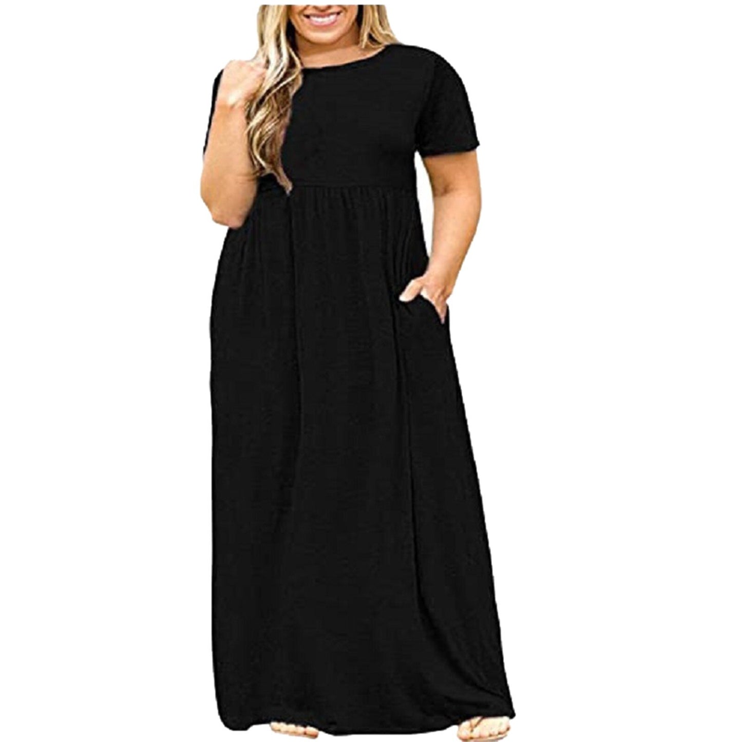 Plus Size Summer Women Dresses T Shirt Short Sleeve Long Dress Solid Maxi Dress