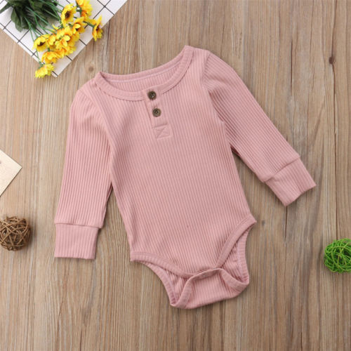 Pudcoco US Stock Newborn Infant Baby Boy Girls Romper Long Sleeve Solid Cotton