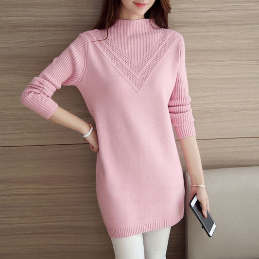 Autumn Winter Women Knitwear Sweater Pullover Fashion Long Sleeve Half Turtlenec