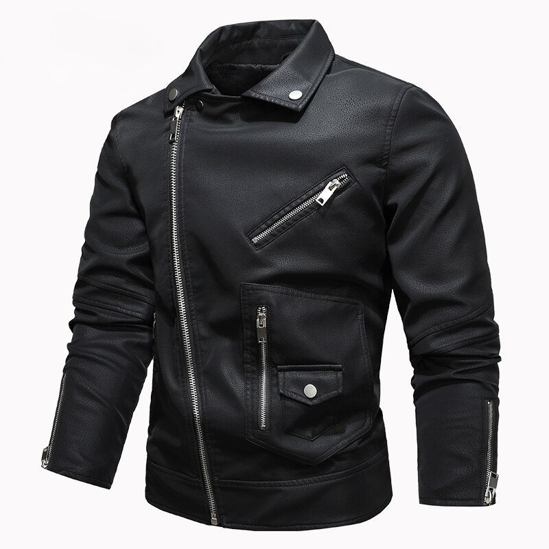 Brand Autumn Winter Men Leather Jackets Vintage Fleece Mens PU Leather Coats Mot