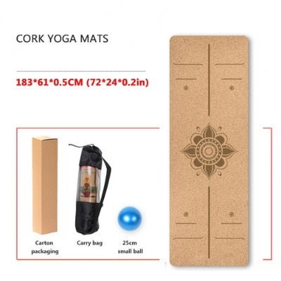 Yoga Mat Cork TPE Natural 5mm Non-slip Gym Sports Mats Absorb Sweat Odorless