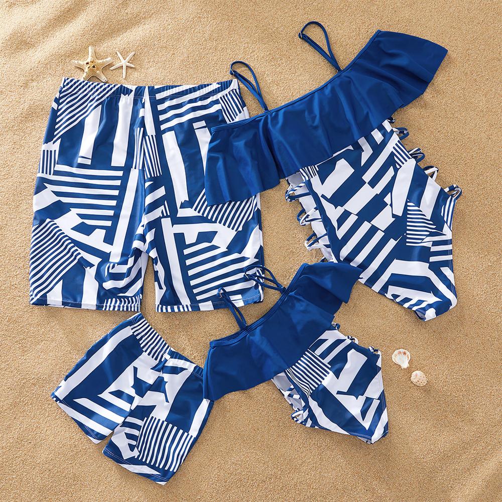 PatPat Hot Sale Summer Navy Geometric Pattern Family Matching Swimsuits One-Piec