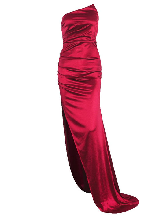 Spring Women Backless Satin Stretch Wedding Evening Party Dress Strapless FoldR