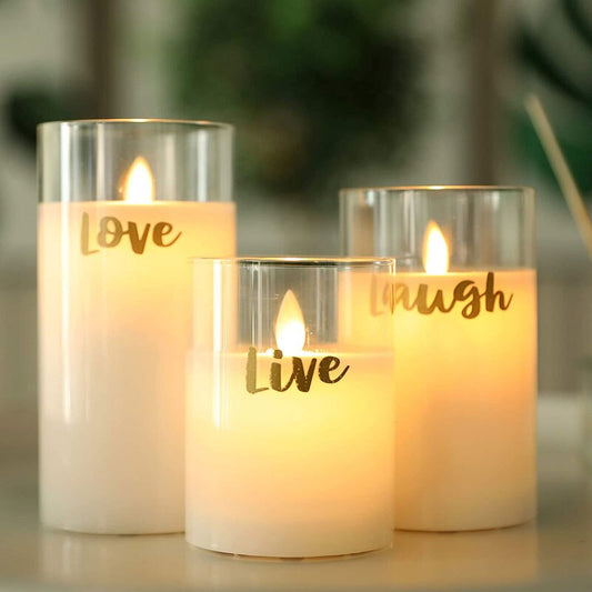 3Pcs Flameless Glass Candles Set Wax Battery Candle Pillars Flickering LED Candl