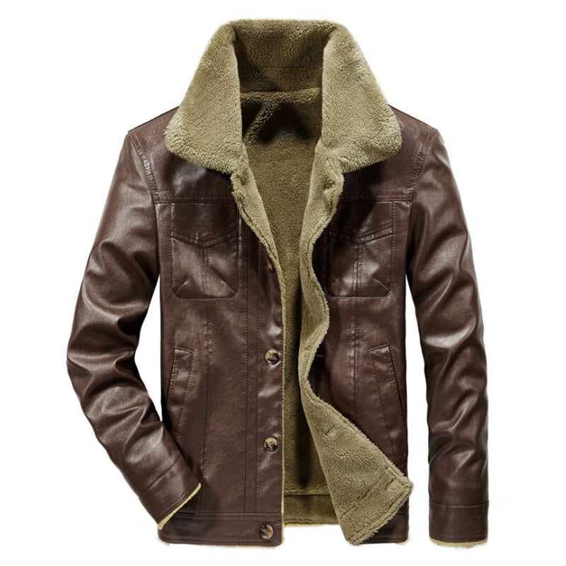 QSuper Winter New Men's Leather Jackets PU Warm Men Coats Clothing